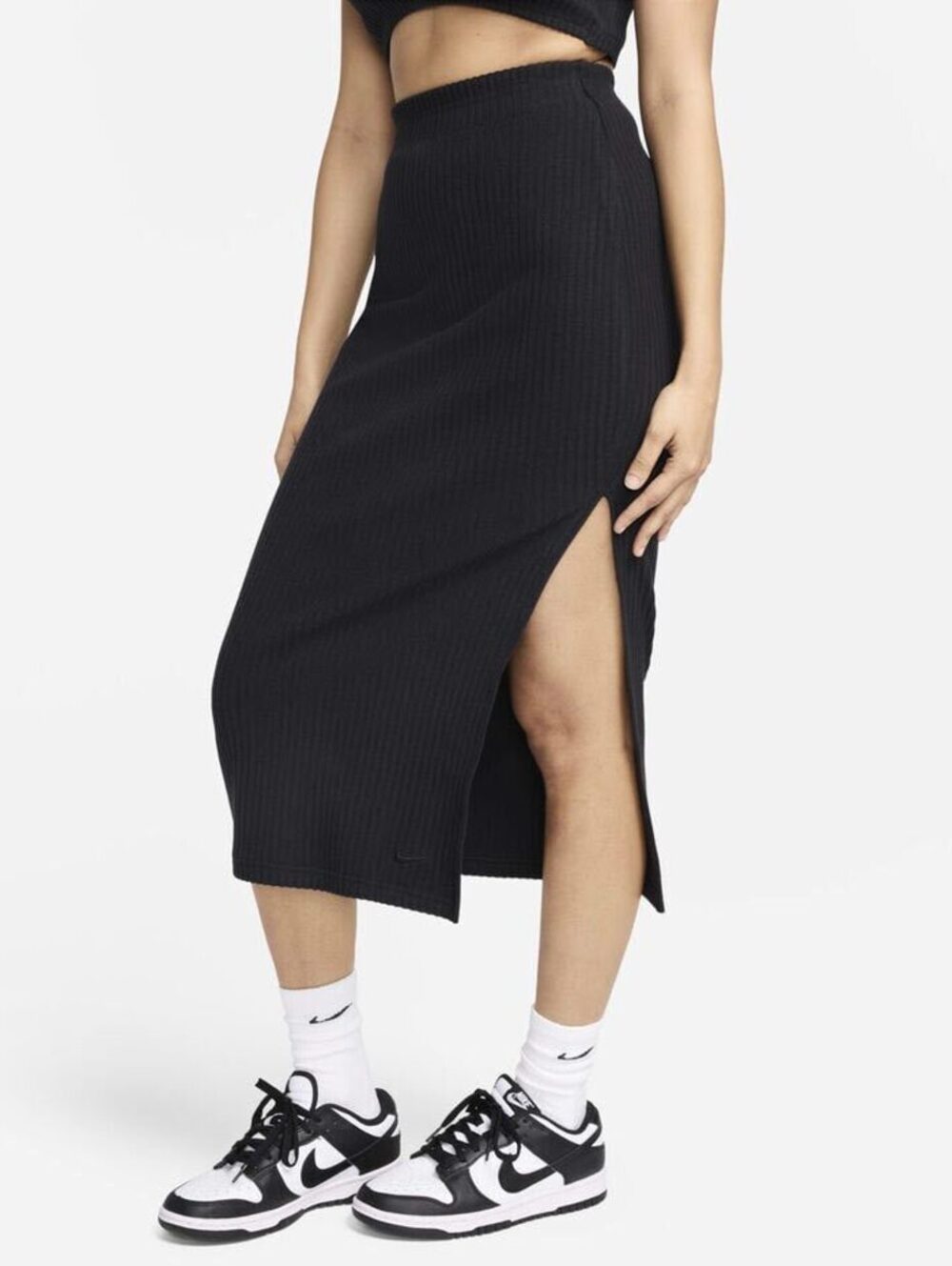 NWT Nike Sportswear Chill Knit Ribbed Midi Skirt Womens Medium Black FQ1636 010